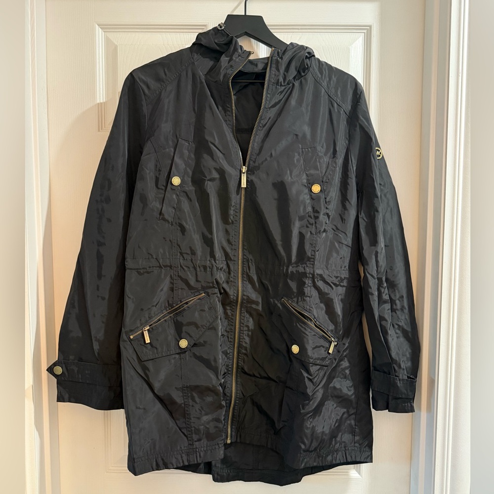 Michael Kors Hooded Black Rain Coat
